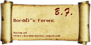 Bordás Ferenc névjegykártya